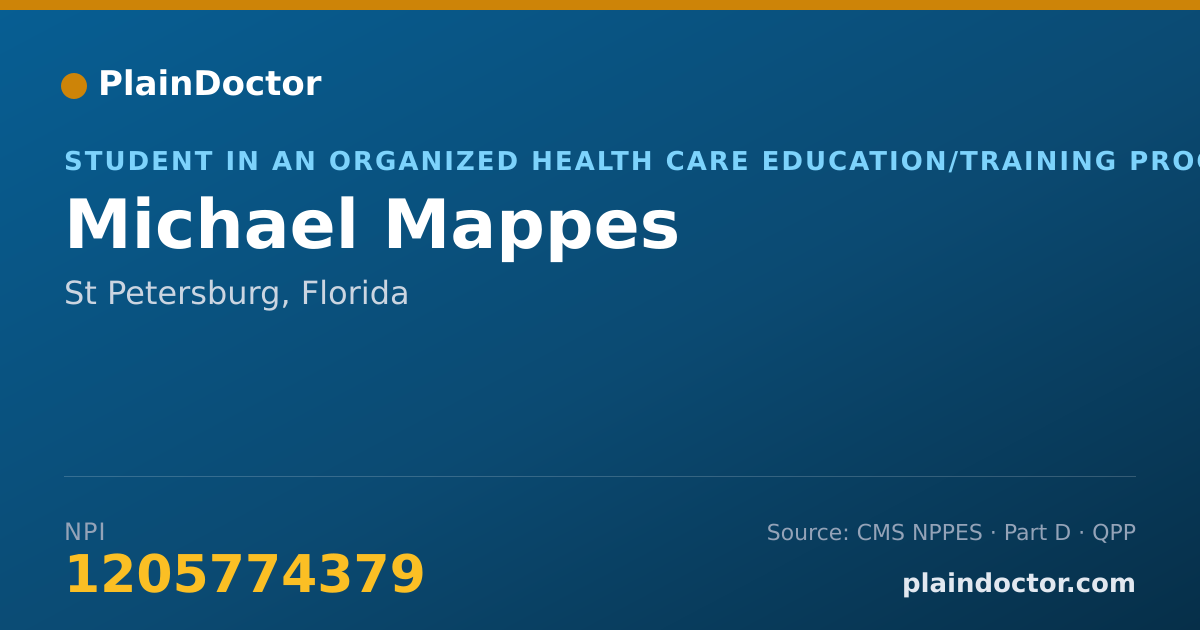 Shareable card for Michael Mappes - Student in an Organized Health Care Education/Training Program, St Petersburg, FL