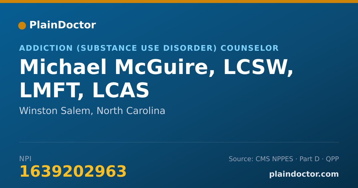 Shareable card for Michael McGuire, LCSW, LMFT, LCAS - Addiction (Substance Use Disorder) Counselor, Winston Salem, NC