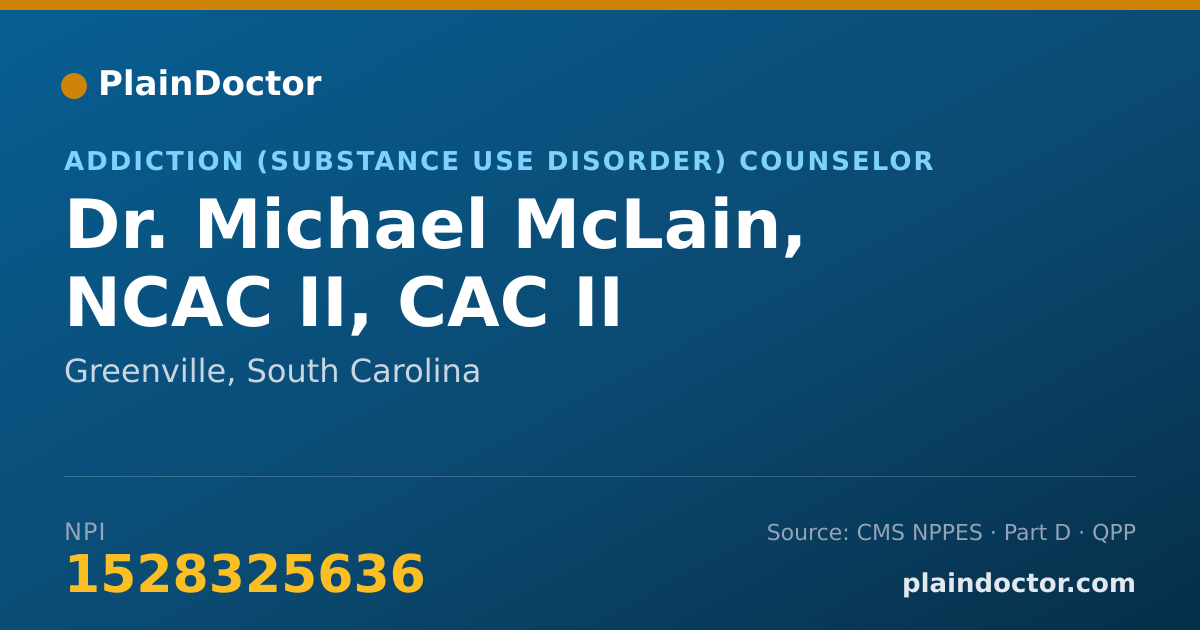 Shareable card for Michael McLain, NCAC II, CAC II - Addiction (Substance Use Disorder) Counselor, Greenville, SC