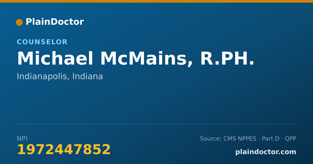 Shareable card for Michael McMains, R.PH. - Counselor, Indianapolis, IN