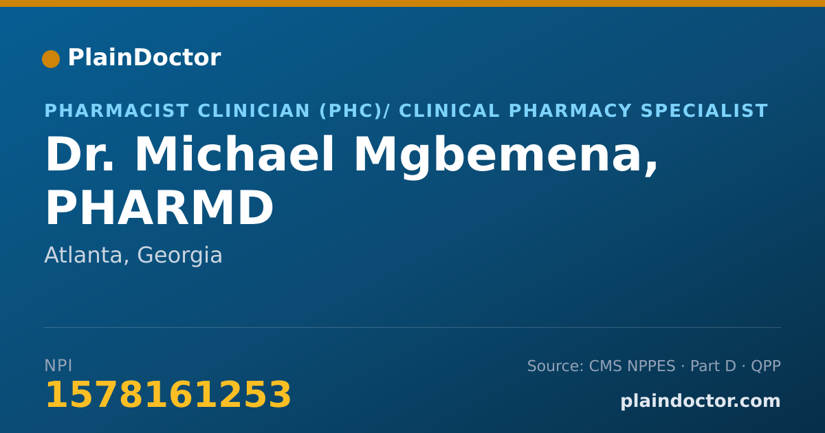Shareable card for Michael Mgbemena, PHARMD - Pharmacist Clinician (PhC)/ Clinical Pharmacy Specialist, Atlanta, GA