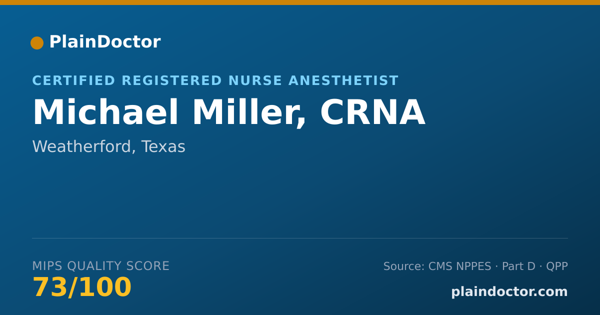 Shareable card for Michael Miller, CRNA - Certified Registered Nurse Anesthetist, Weatherford, TX