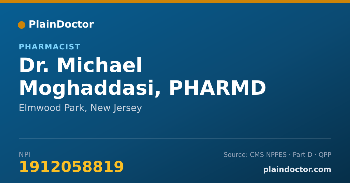 Shareable card for Michael Moghaddasi, PHARMD - Pharmacist, Elmwood Park, NJ