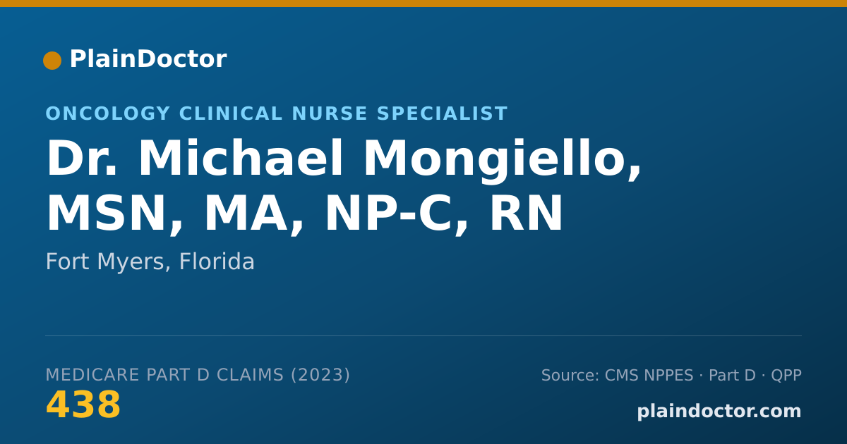 Shareable card for Michael Mongiello, MSN, MA, NP-C, RN - Oncology Clinical Nurse Specialist, Fort Myers, FL