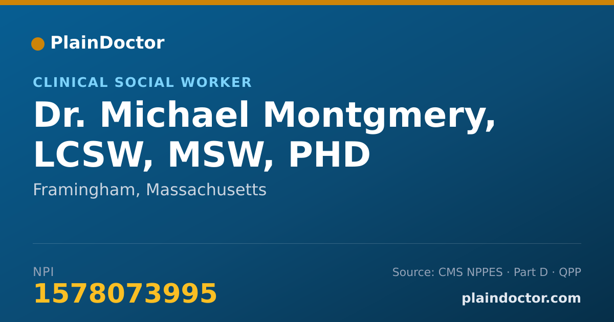 Shareable card for Michael Montgmery, LCSW, MSW, PHD - Clinical Social Worker, Framingham, MA