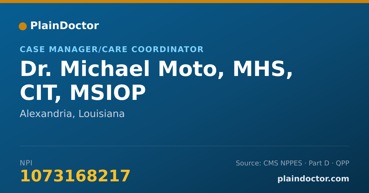 Shareable card for Michael Moto, MHS, CIT, MSIOP - Case Manager/Care Coordinator, Alexandria, LA