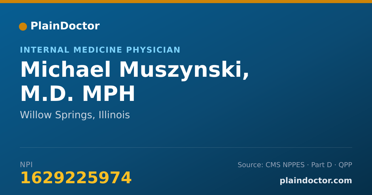 Shareable card for Michael Muszynski, M.D. MPH - Internal Medicine Physician, Willow Springs, IL