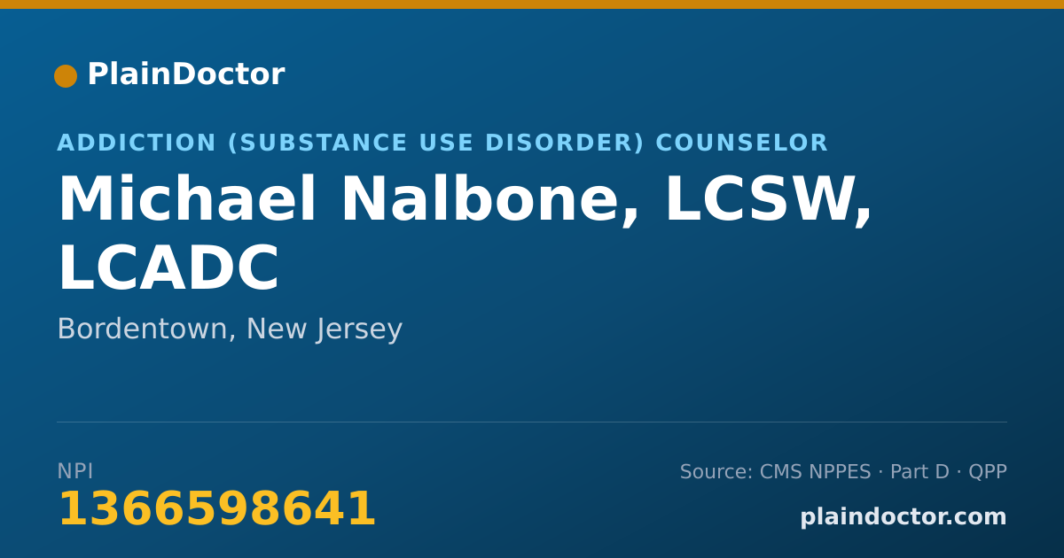 Shareable card for Michael Nalbone, LCSW, LCADC - Addiction (Substance Use Disorder) Counselor, Bordentown, NJ
