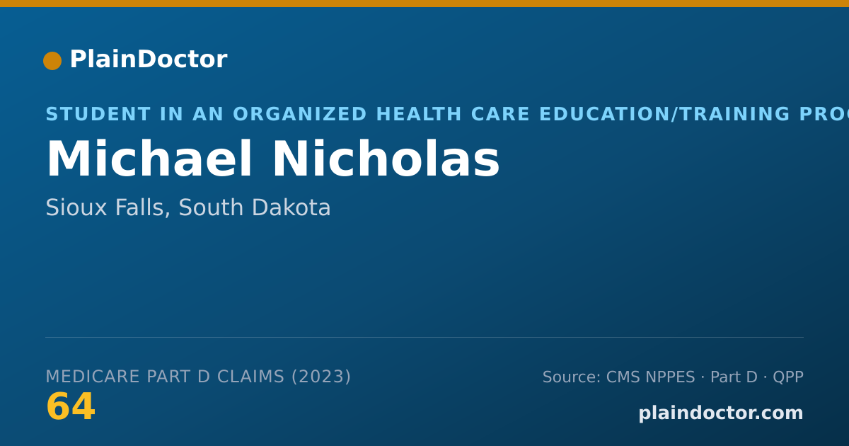 Shareable card for Michael Nicholas - Student in an Organized Health Care Education/Training Program, Sioux Falls, SD