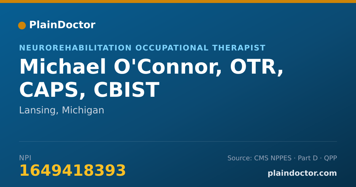 Shareable card for Michael O'Connor, OTR, CAPS, CBIST - Neurorehabilitation Occupational Therapist, Lansing, MI