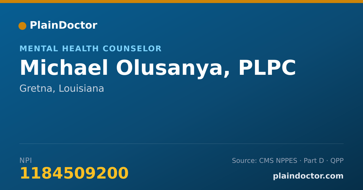 Shareable card for Michael Olusanya, PLPC - Mental Health Counselor, Gretna, LA