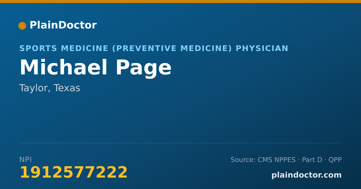 Shareable card for Michael Page - Sports Medicine (Preventive Medicine) Physician, Taylor, TX