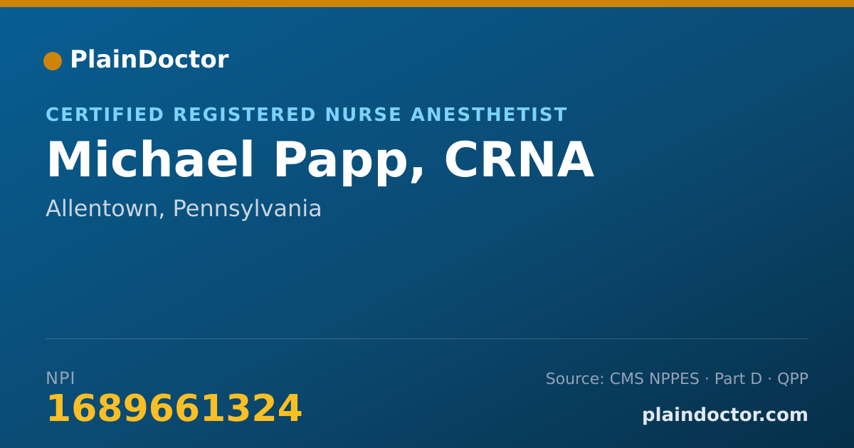 Shareable card for Michael Papp, CRNA - Certified Registered Nurse Anesthetist, Allentown, PA