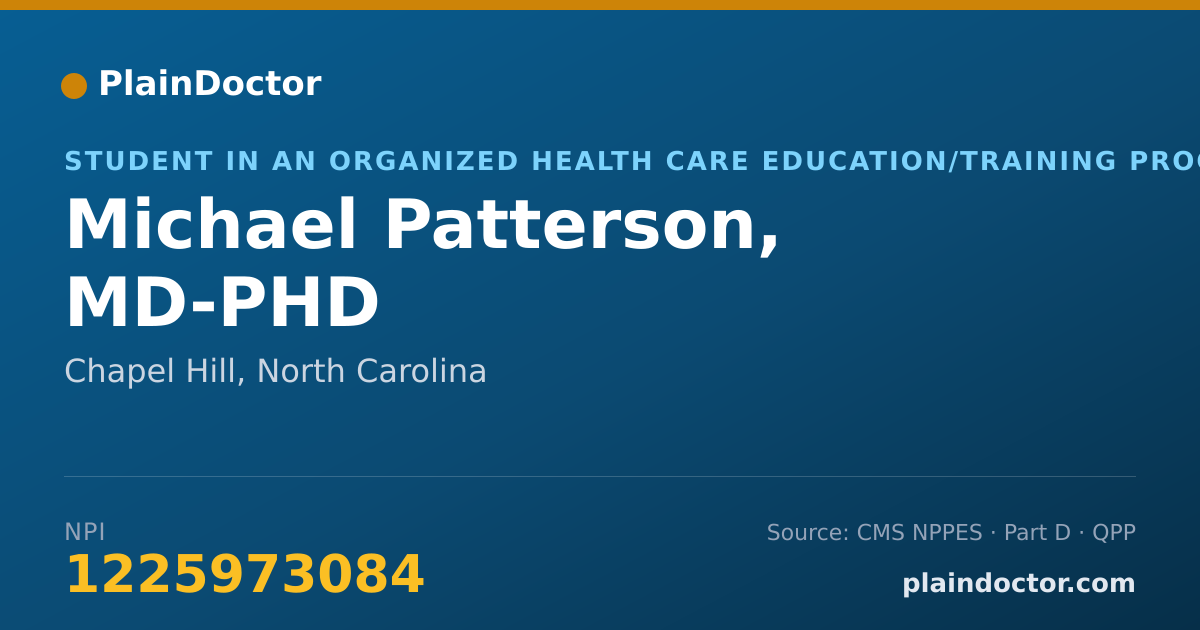 Shareable card for Michael Patterson, MD-PHD - Student in an Organized Health Care Education/Training Program, Chapel Hill, NC