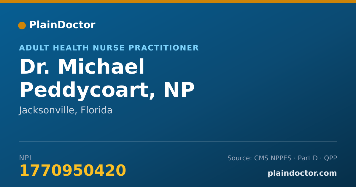 Shareable card for Michael Peddycoart, NP - Adult Health Nurse Practitioner, Jacksonville, FL