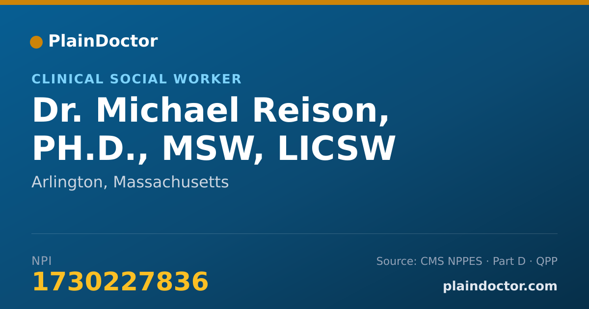 Shareable card for Michael Reison, PH.D., MSW, LICSW - Clinical Social Worker, Arlington, MA