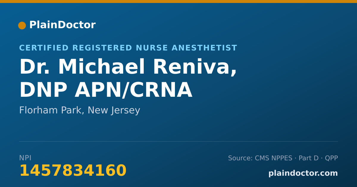 Shareable card for Michael Reniva, DNP APN/CRNA - Certified Registered Nurse Anesthetist, Florham Park, NJ