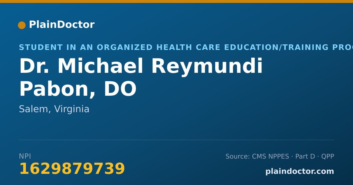 Shareable card for Michael Reymundi Pabon, DO - Student in an Organized Health Care Education/Training Program, Salem, VA