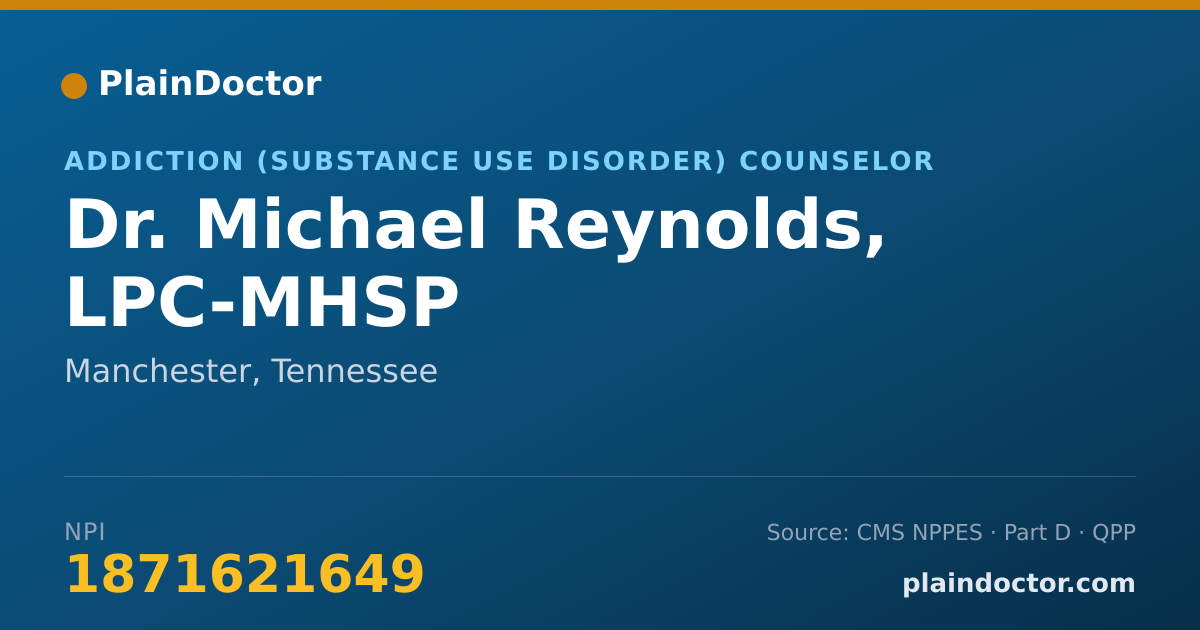 Shareable card for Michael Reynolds, LPC-MHSP - Addiction (Substance Use Disorder) Counselor, Manchester, TN