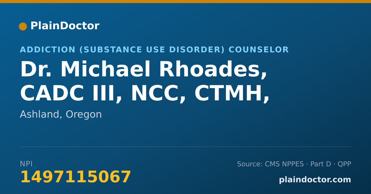 Shareable card for Michael Rhoades, CADC III, NCC, CTMH, - Addiction (Substance Use Disorder) Counselor, Ashland, OR