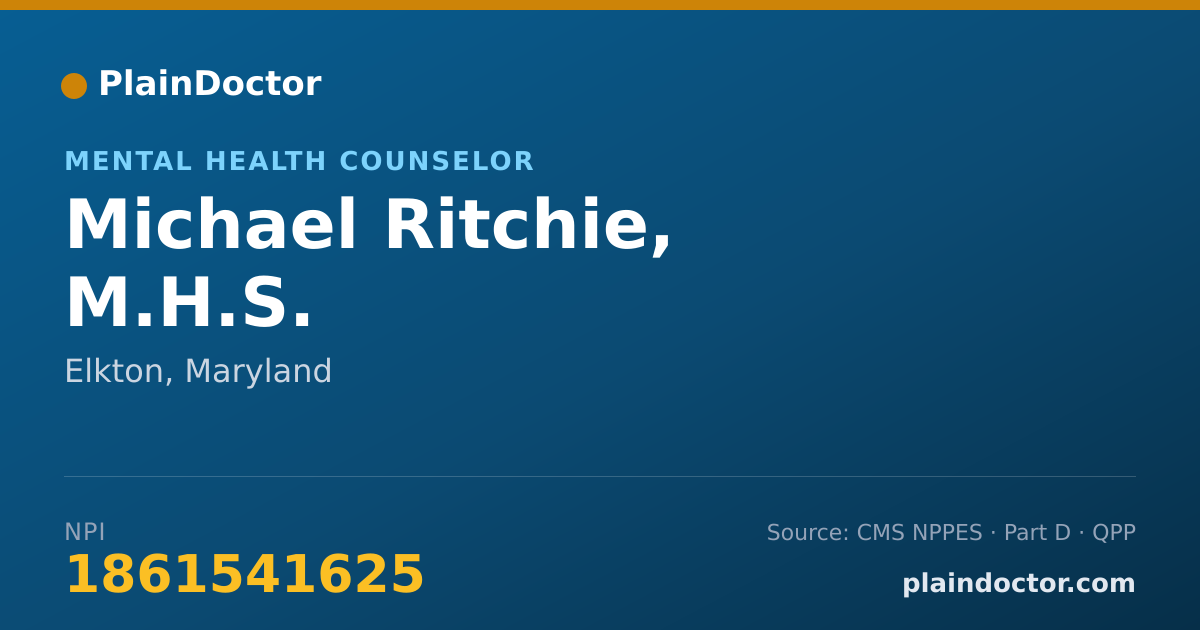 Shareable card for Michael Ritchie, M.H.S. - Mental Health Counselor, Elkton, MD