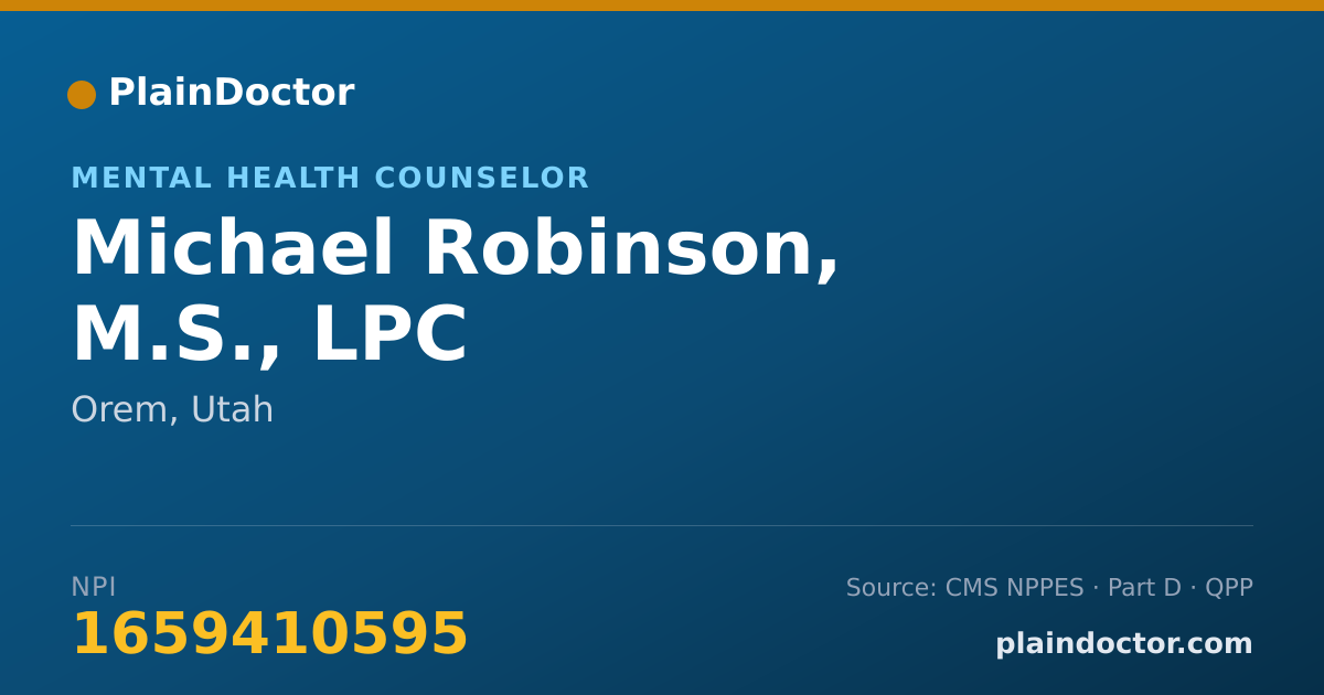 Shareable card for Michael Robinson, M.S., LPC - Mental Health Counselor, Orem, UT