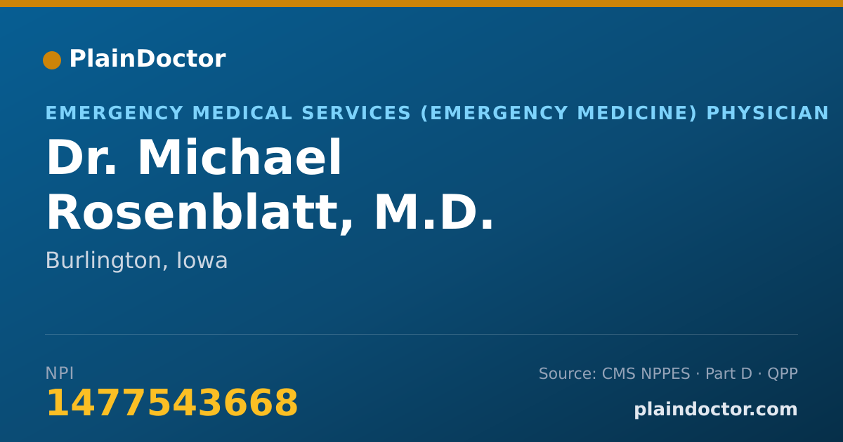 Shareable card for Michael Rosenblatt, M.D. - Emergency Medical Services (Emergency Medicine) Physician, Burlington, IA