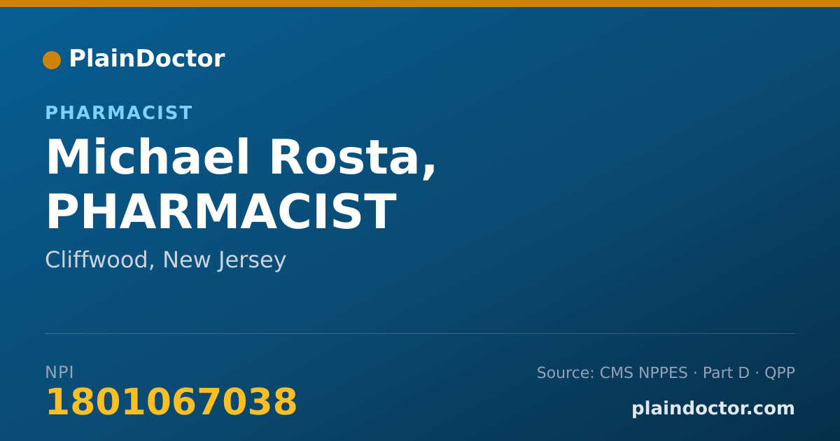 Shareable card for Michael Rosta, PHARMACIST - Pharmacist, Cliffwood, NJ