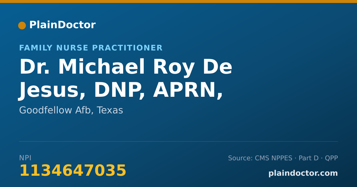 Shareable card for Michael Roy De Jesus, DNP, APRN, FNP-C - Family Nurse Practitioner, Goodfellow Afb, TX
