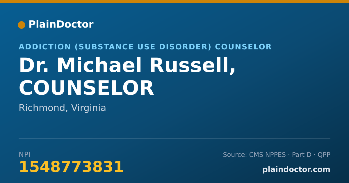 Shareable card for Michael Russell, COUNSELOR - Addiction (Substance Use Disorder) Counselor, Richmond, VA