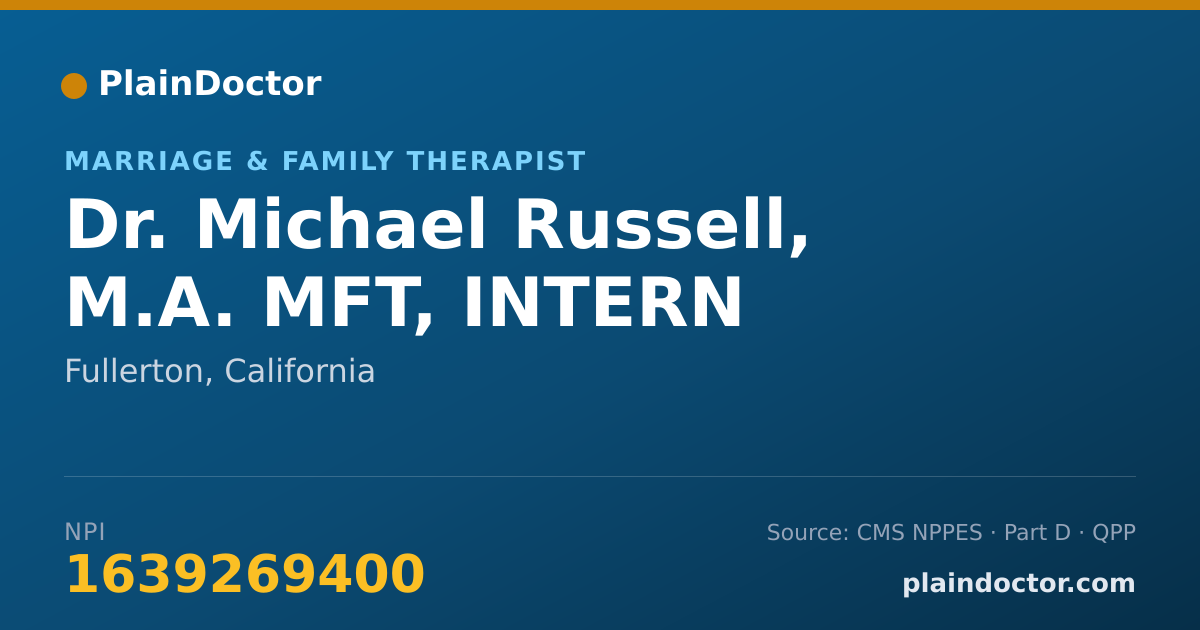 Shareable card for Michael Russell, M.A. MFT, INTERN - Marriage & Family Therapist, Fullerton, CA