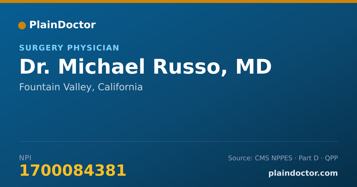 Shareable card for Michael Russo, MD - Surgery Physician, Fountain Valley, CA