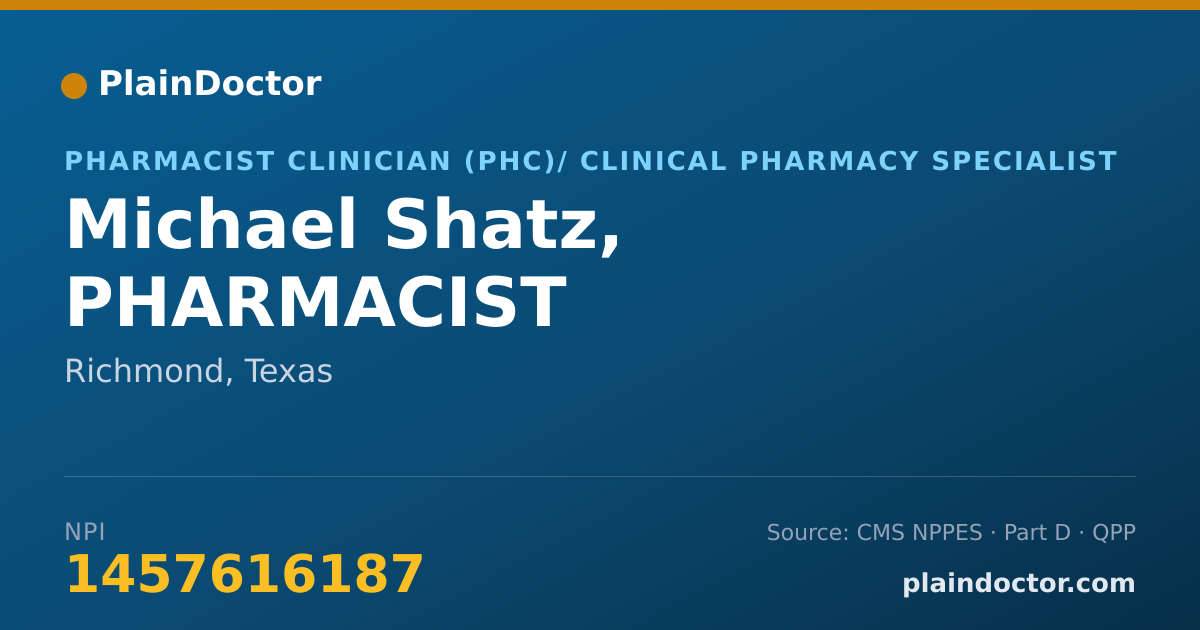 Shareable card for Michael Shatz, PHARMACIST - Pharmacist Clinician (PhC)/ Clinical Pharmacy Specialist, Richmond, TX