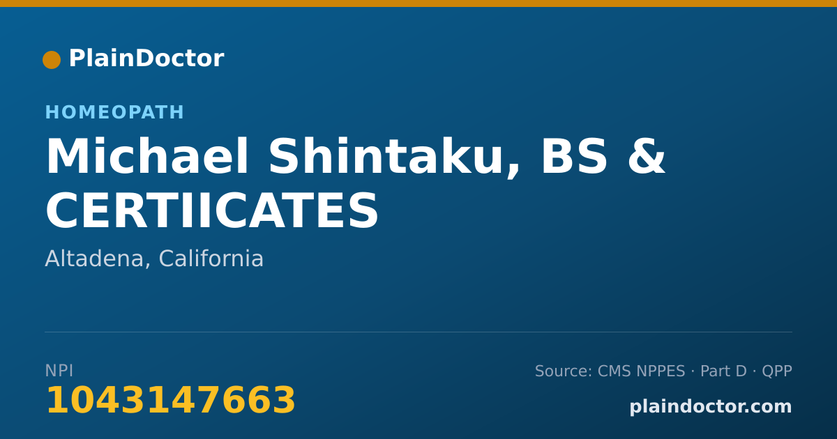 Shareable card for Michael Shintaku, BS & CERTIICATES - Homeopath, Altadena, CA