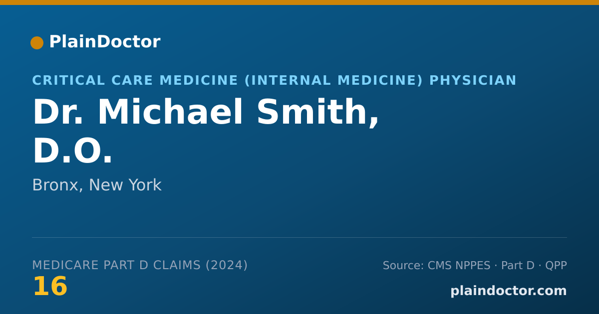 Shareable card for Michael Smith, D.O. - Critical Care Medicine (Internal Medicine) Physician, Bronx, NY