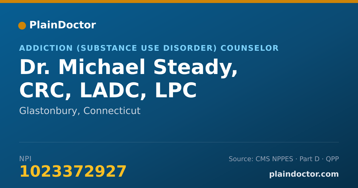 Shareable card for Michael Steady, CRC, LADC, LPC - Addiction (Substance Use Disorder) Counselor, Glastonbury, CT