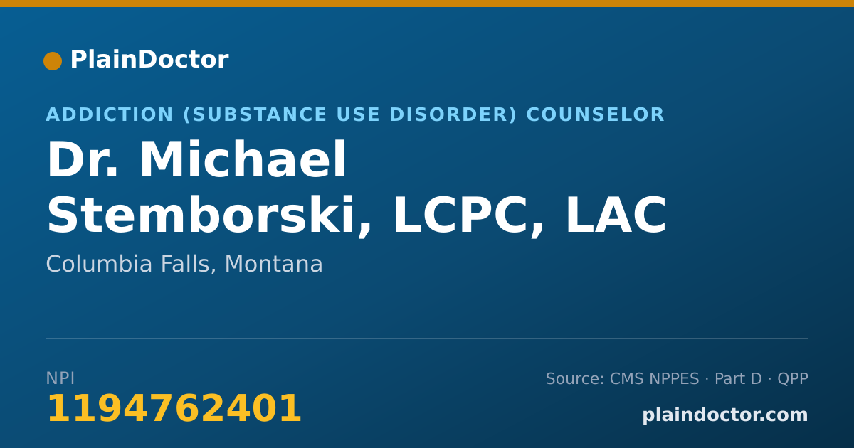 Shareable card for Michael Stemborski, LCPC, LAC - Addiction (Substance Use Disorder) Counselor, Columbia Falls, MT