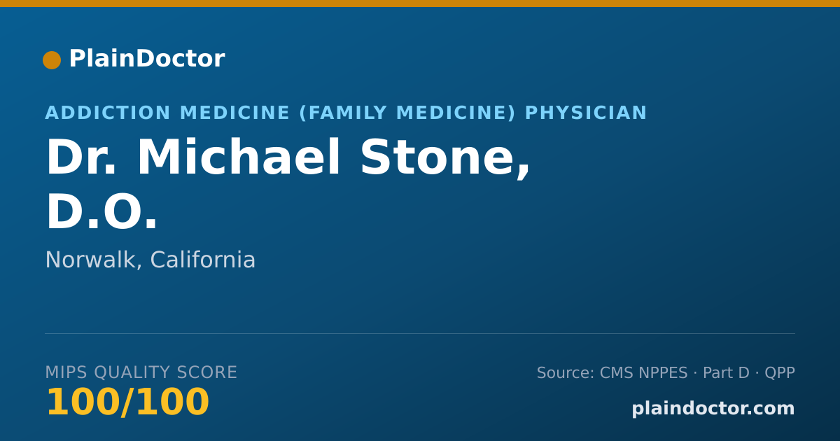 Shareable card for Michael Stone, D.O. - Addiction Medicine (Family Medicine) Physician, Norwalk, CA