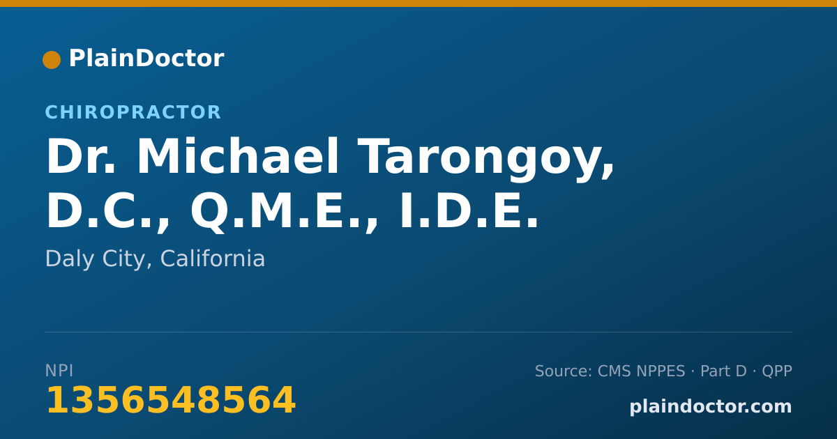 Shareable card for Michael Tarongoy, D.C., Q.M.E., I.D.E. - Chiropractor, Daly City, CA