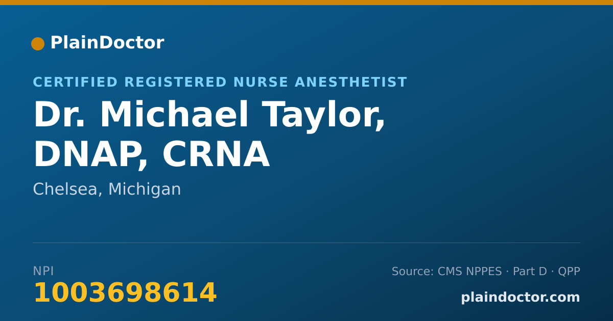 Shareable card for Michael Taylor, DNAP, CRNA - Certified Registered Nurse Anesthetist, Chelsea, MI