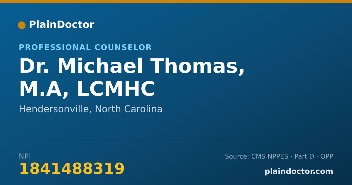 Shareable card for Michael Thomas, M.A, LCMHC - Professional Counselor, Hendersonville, NC