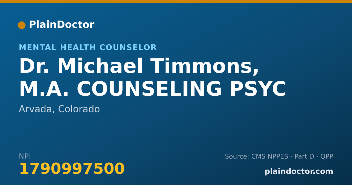 Shareable card for Michael Timmons, M.A. COUNSELING PSYC - Mental Health Counselor, Arvada, CO