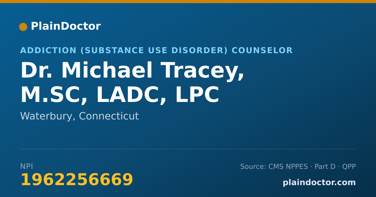 Shareable card for Michael Tracey, M.SC, LADC, LPC - Addiction (Substance Use Disorder) Counselor, Waterbury, CT