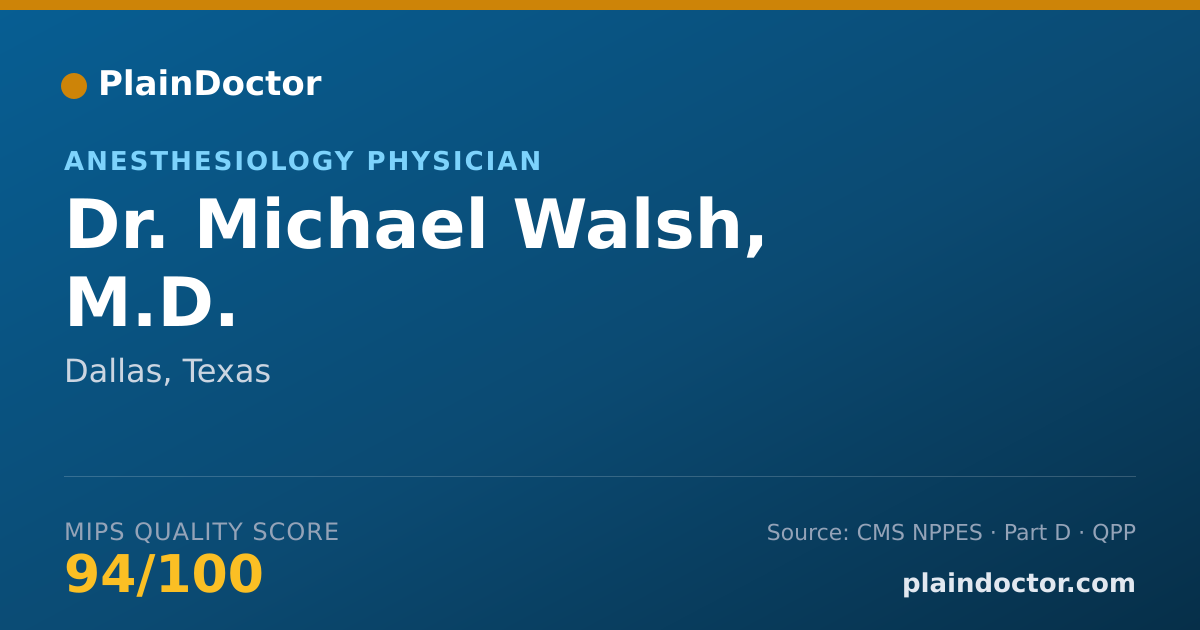 Shareable card for Michael Walsh, M.D. - Anesthesiology Physician, Dallas, TX