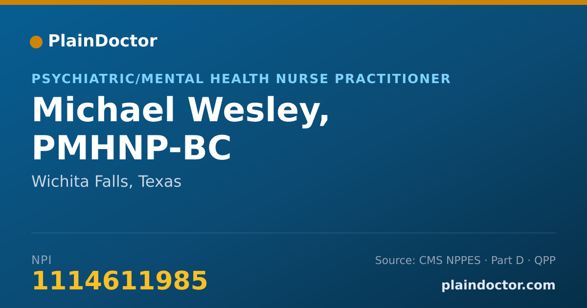 Shareable card for Michael Wesley, PMHNP-BC - Psychiatric/Mental Health Nurse Practitioner, Wichita Falls, TX