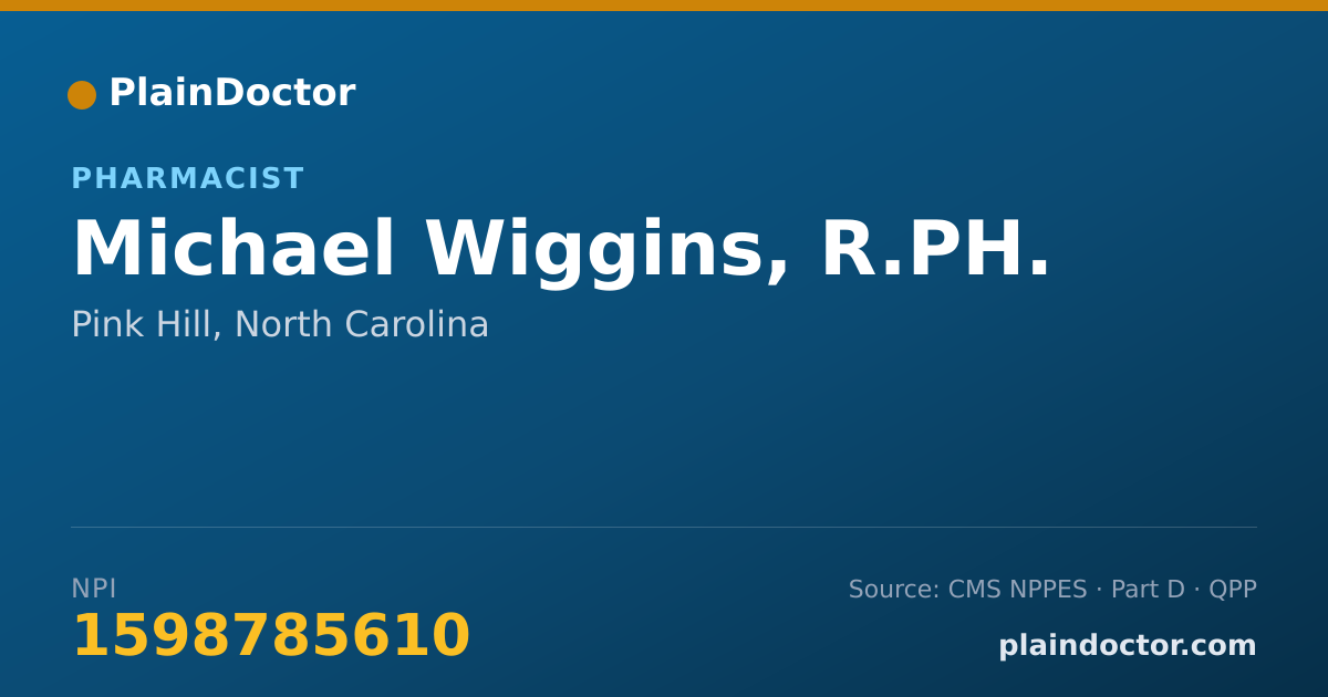 Shareable card for Michael Wiggins, R.PH. - Pharmacist, Pink Hill, NC