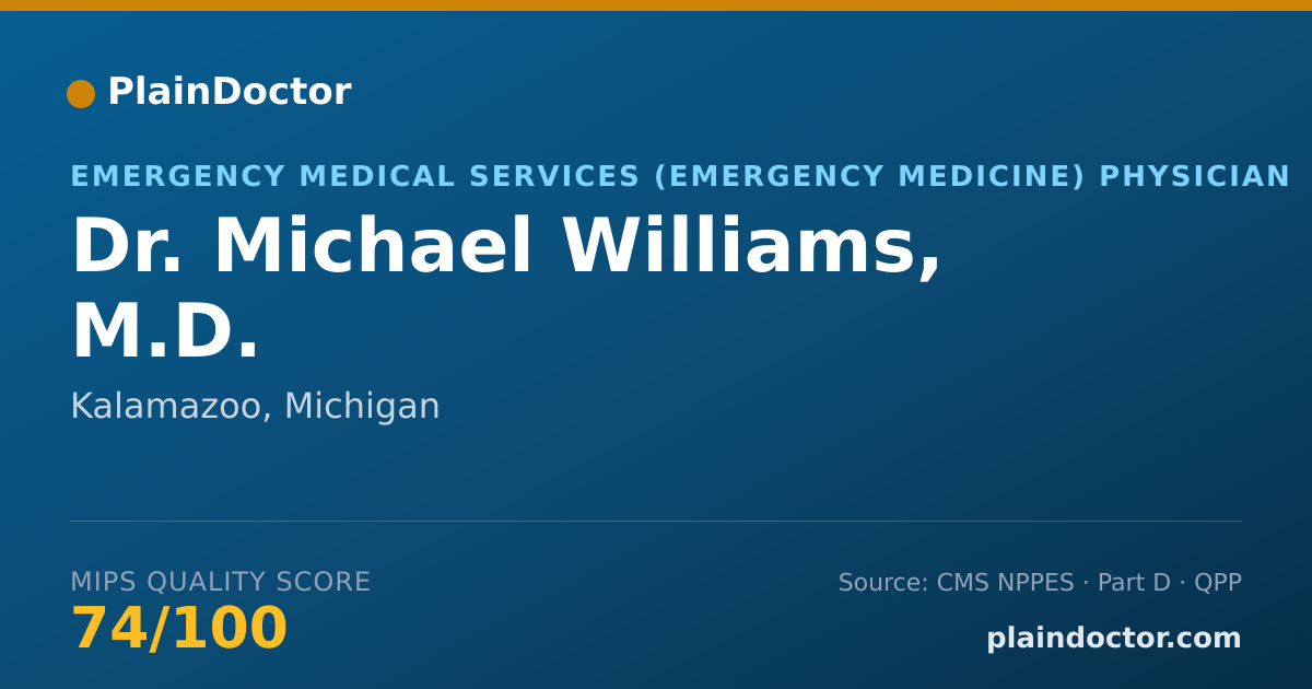 Shareable card for Michael Williams, M.D. - Emergency Medical Services (Emergency Medicine) Physician, Kalamazoo, MI