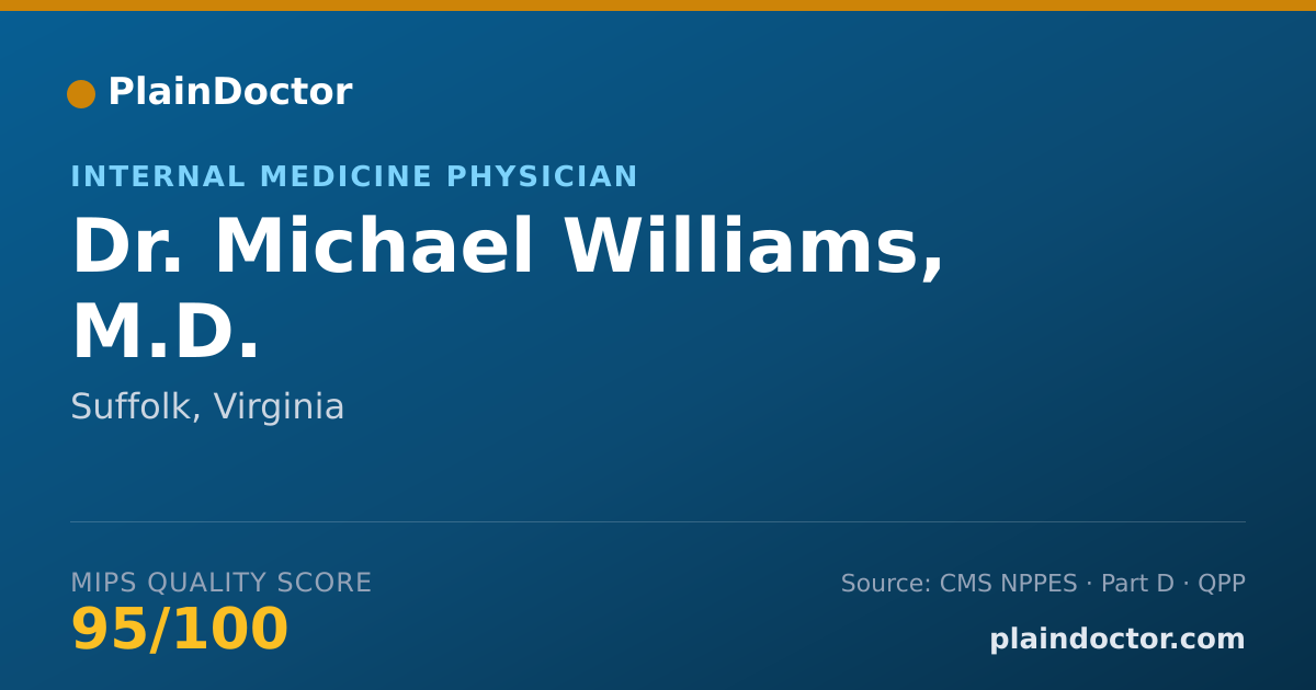Shareable card for Michael Williams, M.D. - Internal Medicine Physician, Suffolk, VA