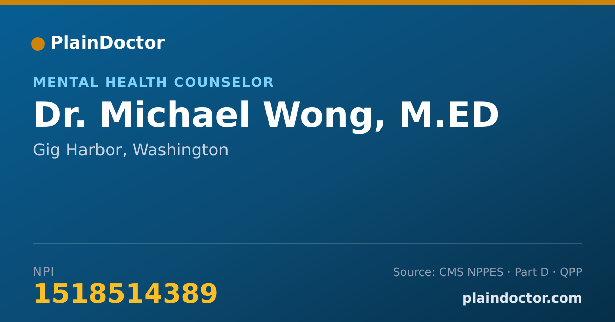 Shareable card for Michael Wong, M.ED - Mental Health Counselor, Gig Harbor, WA