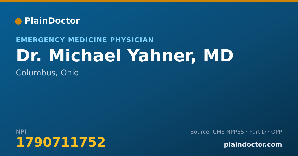 Shareable card for Michael Yahner, MD - Emergency Medicine Physician, Columbus, OH